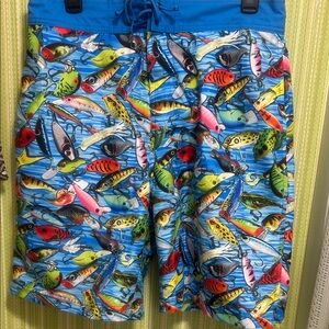 Bass Pro Shops Blue Fish Print Men's Swim Shorts